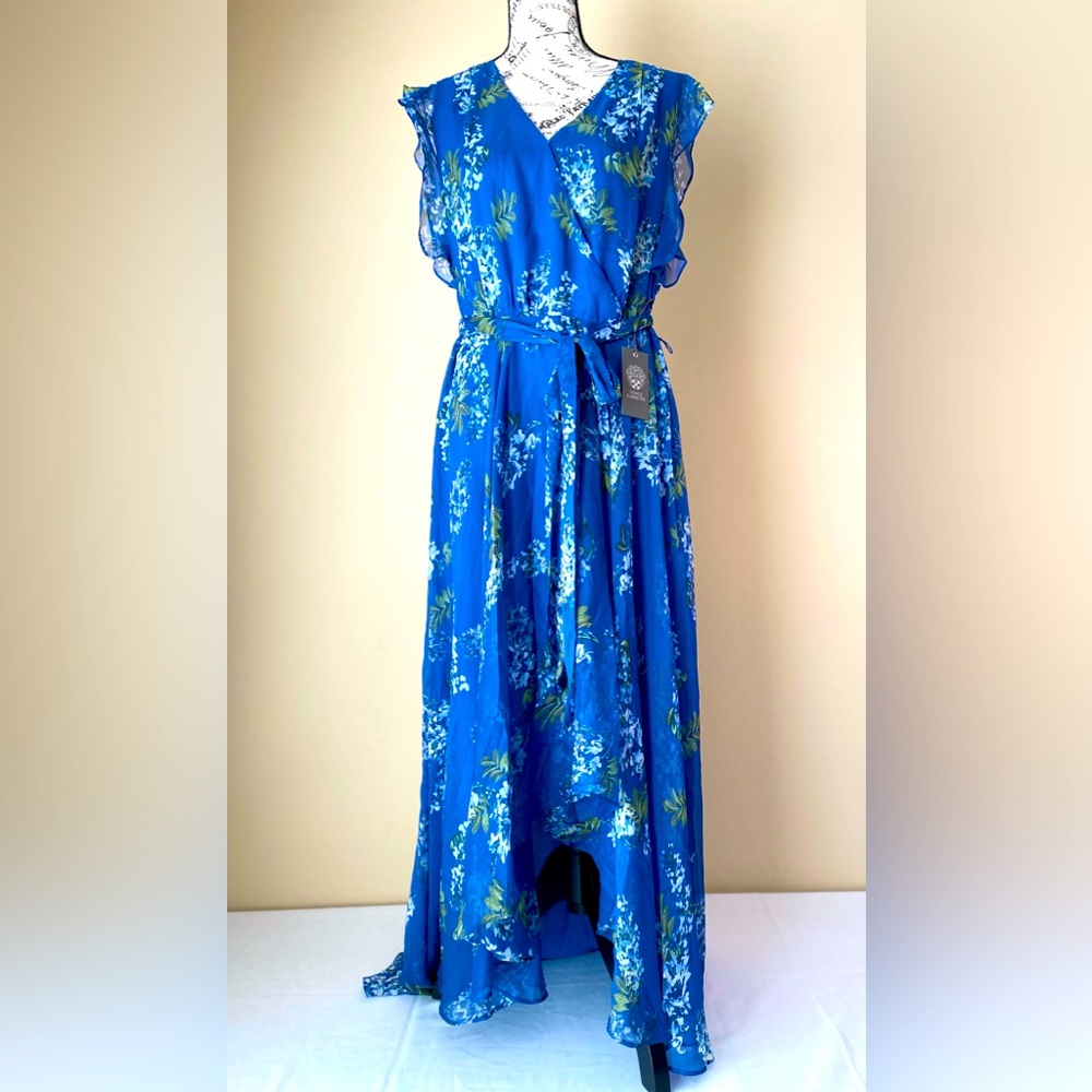 NWT Vince Camuto Blue Floral Wrap Dress Size 10 Org $149